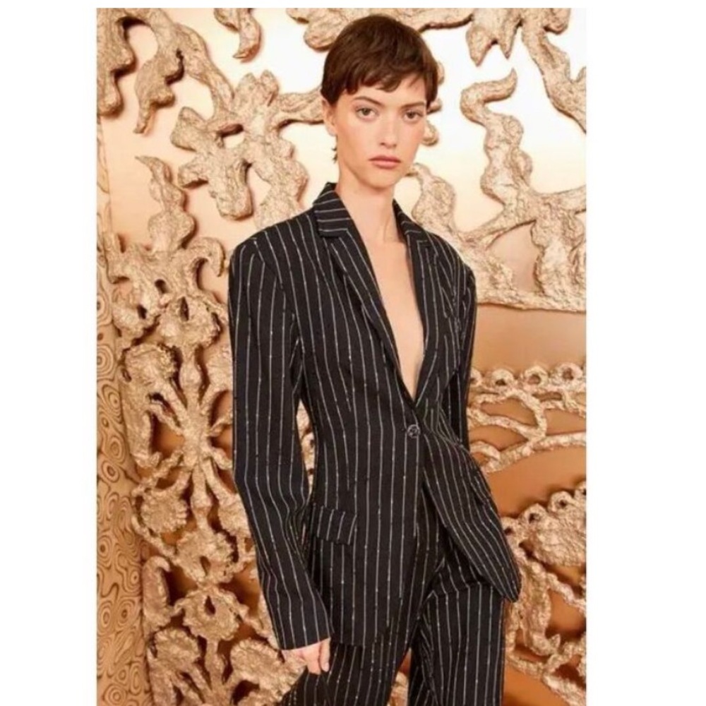 Ulla Johnson Dhemi Striped Wool Blazer Jacket in Noir  $995 NEW Size 2